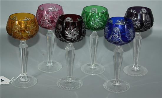 Set 6 colour flashed hock glasses & Baccarat dressing table set(-)